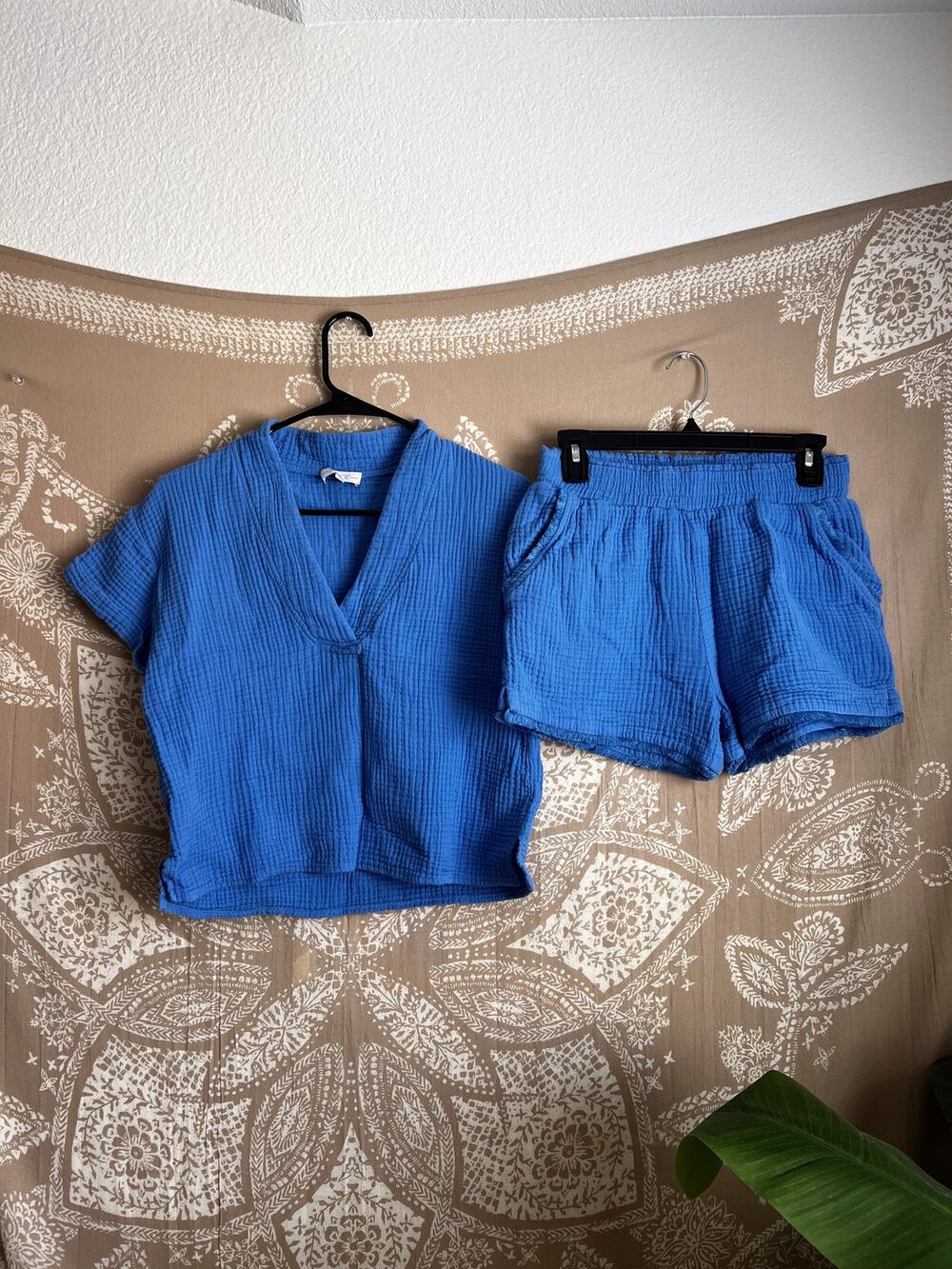 S'edge Coco Top & Holden Pull On Shorts Cotton Gauze Set Blue Size XS